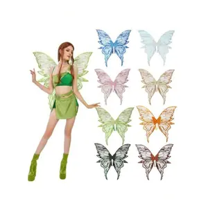 1 pc Oversized Metallic Foil Four-Leaf Butterfly Wings, Shiny Transparent Wings for Adult Fairy Costume, Angel Wings for Women, Halloween Polyester Womenswear Clothes Multicolor
