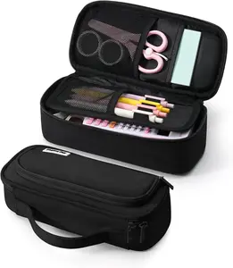 Large Pencil Case for Girls and Boys, Aesthetic Pencil Case Organizer with Handle, Cute Pencil Pouch for School & Office Supplies-Black