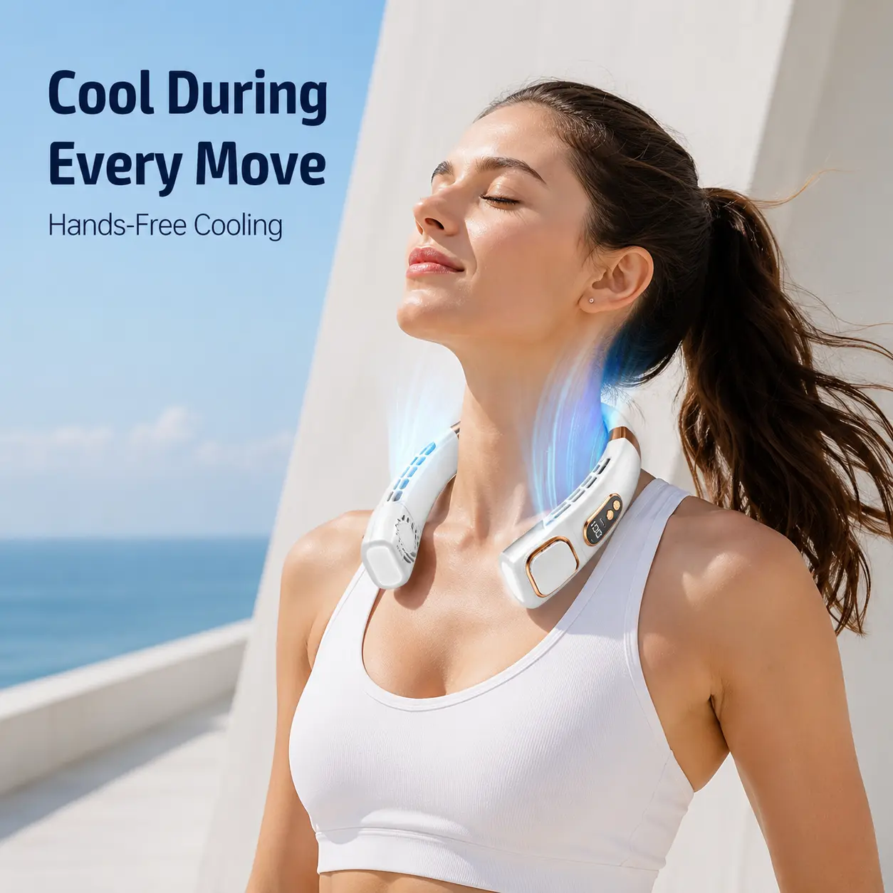 Hands-Free Neck Fan with Cooling Plate, Portable Wearable Fan, Rechargeable Bladeless Fan with Strong Airflow for Gym, Travel, Home and Outdoor Use