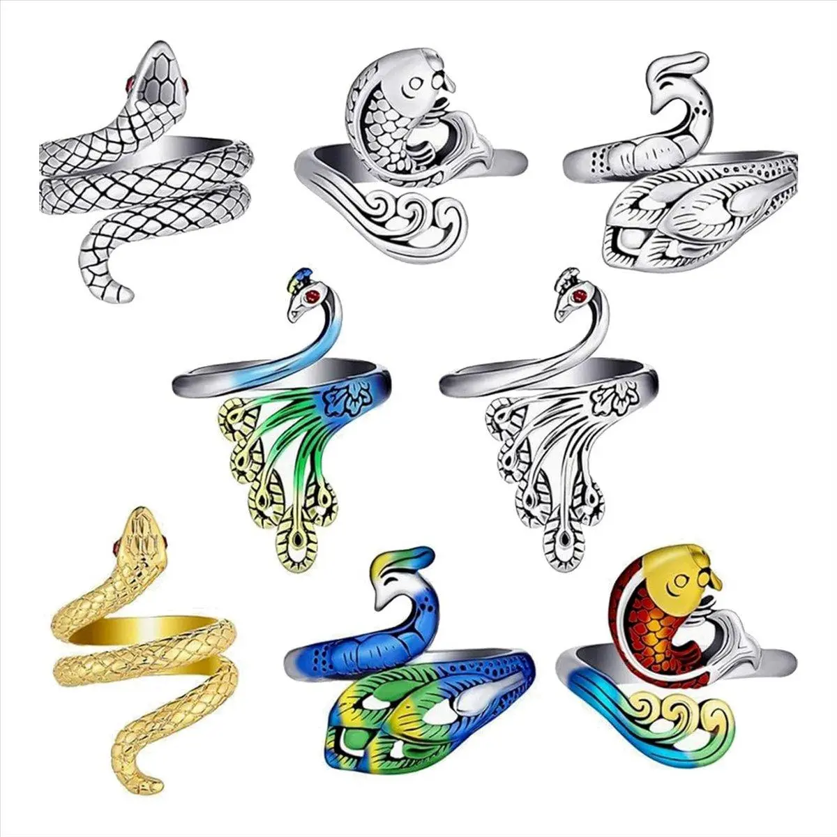 8-Piece Set of Adjustable Knitted Crochet Ring, Finger Guide Yarn Tension Ring, Crochet Ring for Finger Knitting Rings