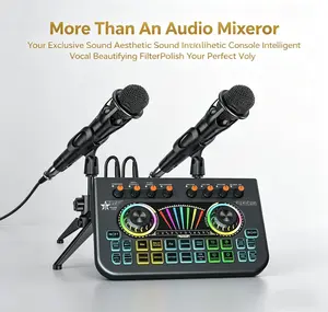 X3-E300*2 Audio External Sound Card Mixer - Voice Changer, Noise Reduction, Lead Vocal Podcast Tool with 3.5Mm/6.35Mm Dynamic Microphone Interface for PC/Phone Live Streaming, Gaming (Black)