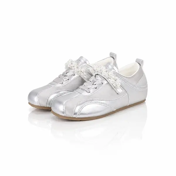 Back to School Women's Low Top Ankle Casual Trainers - 3-Color Pearl 2-in-1 Laces, Cute Rhinestone-Decorated, Round Toe, Cuban Sporty Chic, Leather Insole, Comfortable Arch Support, Plain Rubber Casual Fashion Shoes