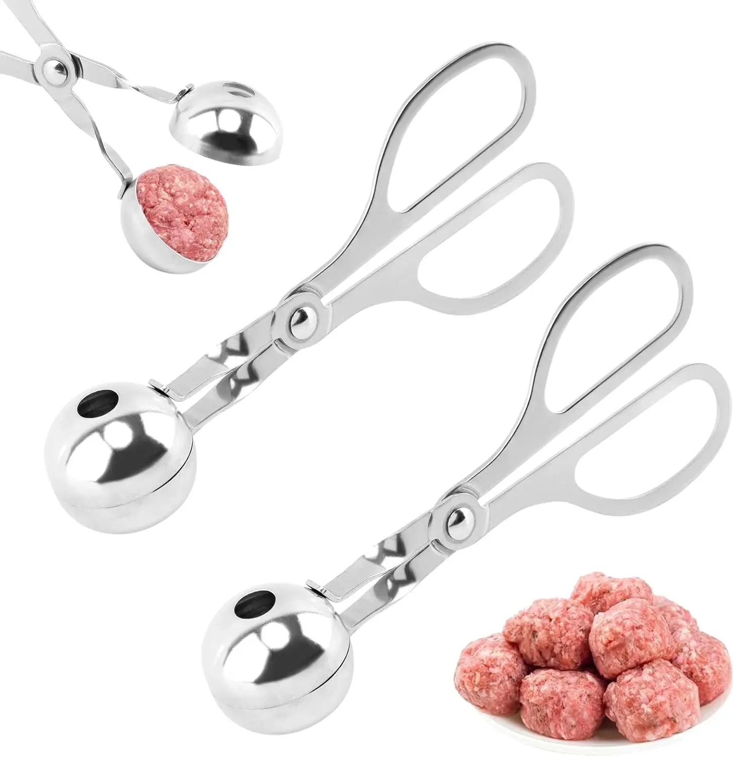 2PCS Meatball Maker Tool, 1.38" Diameter Manual Stainless Steel Meat Ball Maker Tool Meatball Scoop None-stick for Cake, Melon Fruits, Rice Mold Maker Kitchen Utensil Tool, Kitchen Gadget