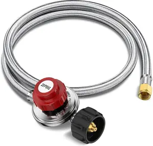 Alloxity 4FT Propane Regulator with Hose, High Pressure Adjustable Propane Tank Regulator, QCC1 & 3/8” Female, Braided Propane Hose for Burner, Fish Fryer, Turkey Fryer, Forge, Smoker, Cooker—0-20PSI