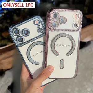 Magnetic Wireless Charging New Fashionable Shiny Diamond Transparent Protective Smartphone Phone Case for iPhone 17 17 Pro 17 Pro Max 17Air 11 11 Pro 11 Pro Max 12 13 14 15 16 Pro Max 16E/SE4  Bumper Cover