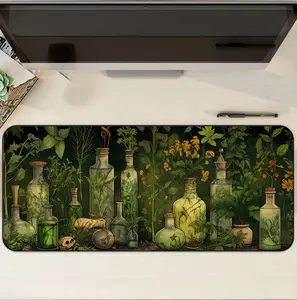 Witch Apothecary Herb Desk Pad, Dark Green Desk Accessories Mouse Pad With Potion Bottles, Non-Slip Rubber Mat for Home Office & Gaming Aesthetic, Desk Organization