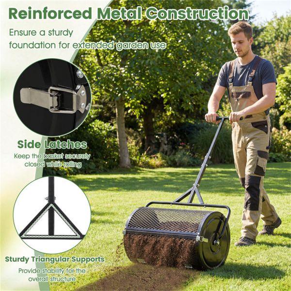 24" Lawn Topdressing Spreader with 0.75"*0.5" Mesh, Compost Spreader for Soil Sand Fertilizer Black