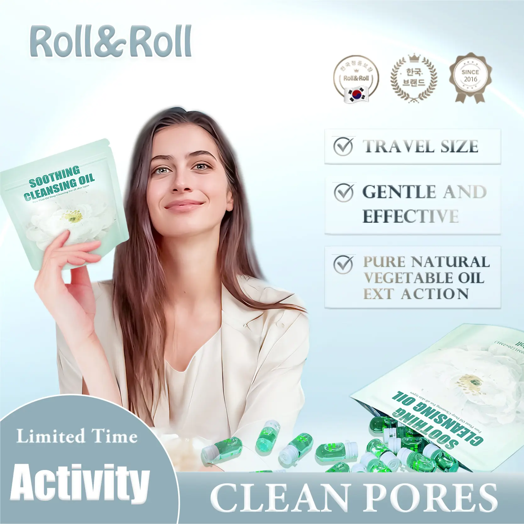 Roll&Roll  Natural Cleansing Oil – Waterproof Makeup Remover Oil,  for  All Skin Types Instant Makeup Melt – Gentle & Effective Cleansing Oil