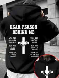 Christian Cross Hoodie Sweatshirt, Bible Verse Inspirational Clothing, Faith Apparel, Religious Belief Trendy Top, Casual Fitted Style, Graphic Print Hoodie