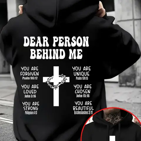Christian Cross Hoodie Sweatshirt, Bible Verse Inspirational Clothing, Faith Apparel, Religious Belief Trendy Top, Casual Fitted Style, Graphic Print Hoodie, Faith Inspired Hoodie