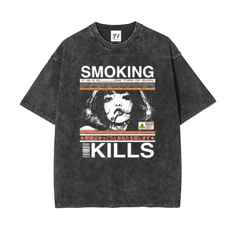 Manga Smoking Kills White Print Tee, Oversized Unisex Fit, Batik Cotton Washed, “Public Health Educator” Graphic, Streetwear Essential S~5XL Vintage Casual