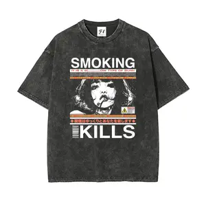 Manga Smoking Kills White Print Tee, Oversized Unisex Fit, Batik Cotton Washed, “Public Health Educator” Graphic, Streetwear Essential S~5XL