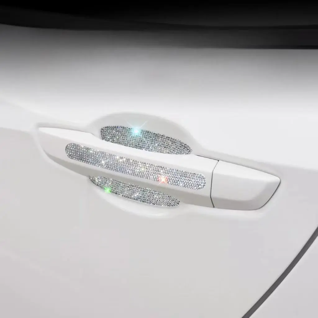 Rhinestone Decor Car Door Handle Protective Sticker, Shiny Car Door Handle Decorative Decal, Car Exterior Accessories For Women, Sticker For Cars, Automotive Decals, Automotive Decoration
