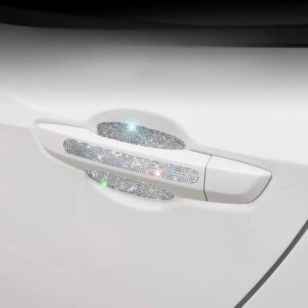 Rhinestone Decor Car Door Handle Protective Sticker, Shiny Car Door Handle Decorative Decal, Car Exterior Accessories For Women