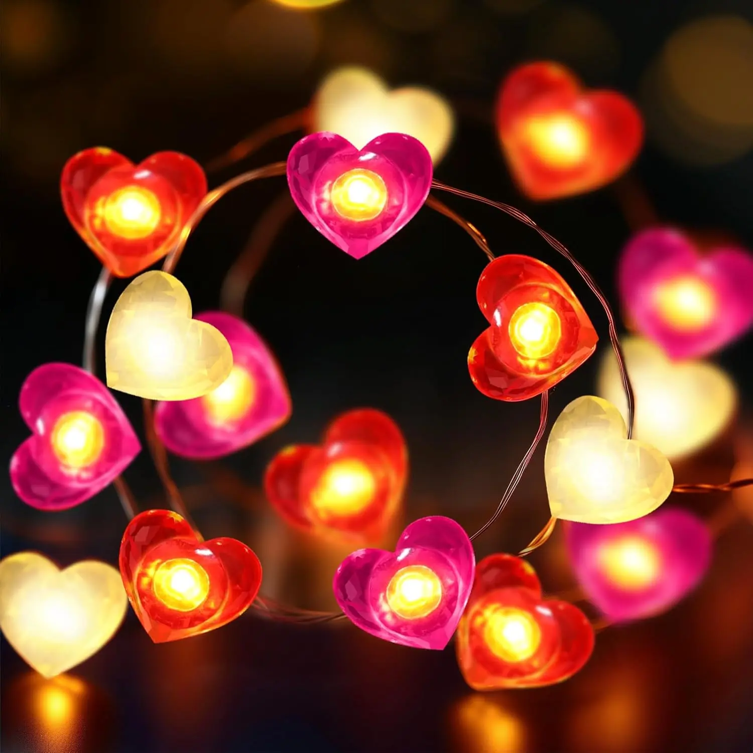 Copper Wire Heart Shaped Fairy String Lights, 10FT 30 LED Battery-Operated USB Decor with Batteries, Romantic Gift for Him for Wedding, Indoor Outdoor Bedroom Accent (USB & Mobile Lights Accessory)