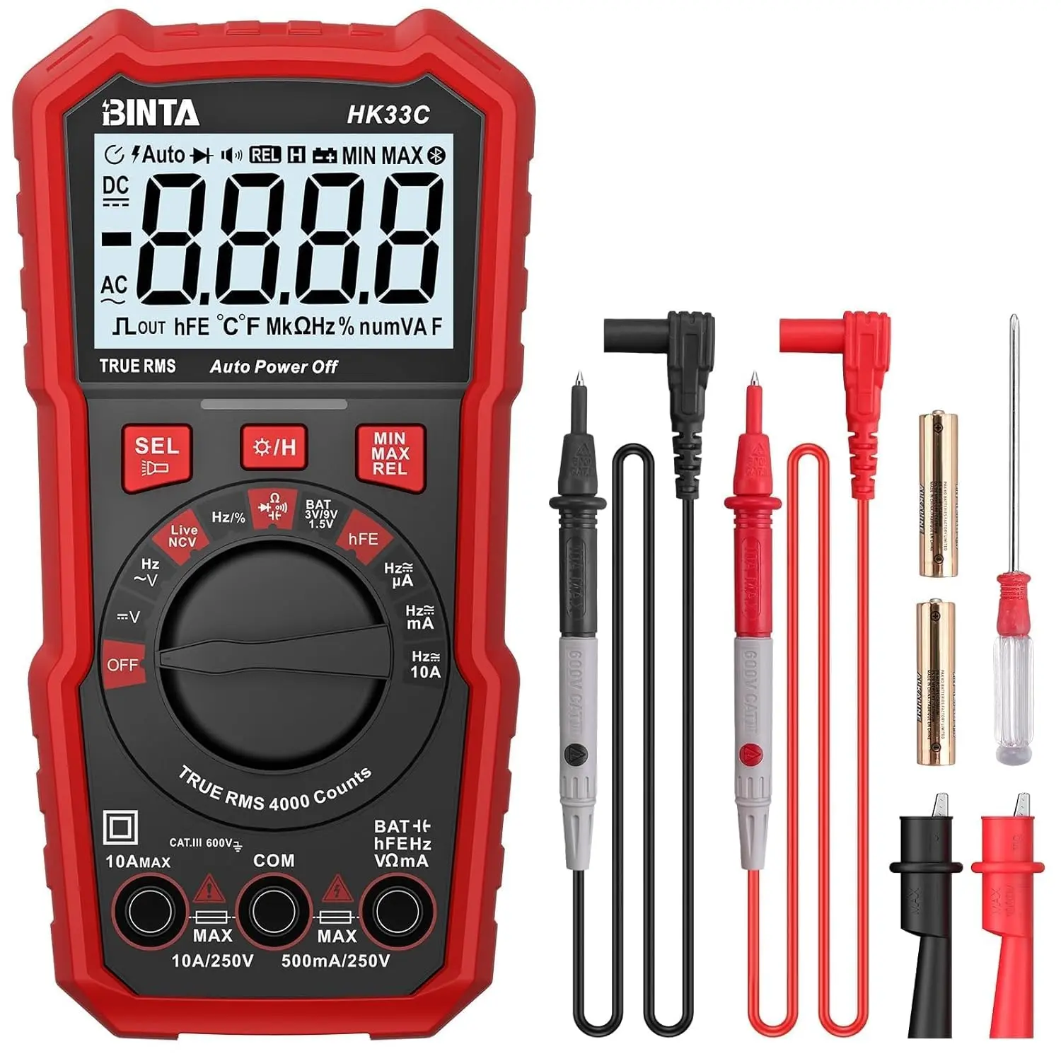 BINTA Digital Multimeter 4000 Counts TRMS NCV Auto-Ranging Voltmeter Multimeter Tester | AC/DC Current Voltage Meter | Measures Voltage, Resistance, Capacitance, Duty Ratio, Continuity for Automotive
