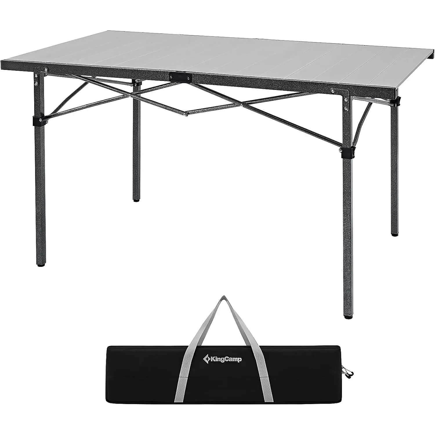 KingCamp All-Aluminum Folding Picnic Dining Table - 53.5" Roll-Up Seamless Tabletop, Durable Heavy-Duty Indoor-Outdoor Portable Table for RV BBQ, Holds 176 lbs, Seats 6-8, Folding Tables