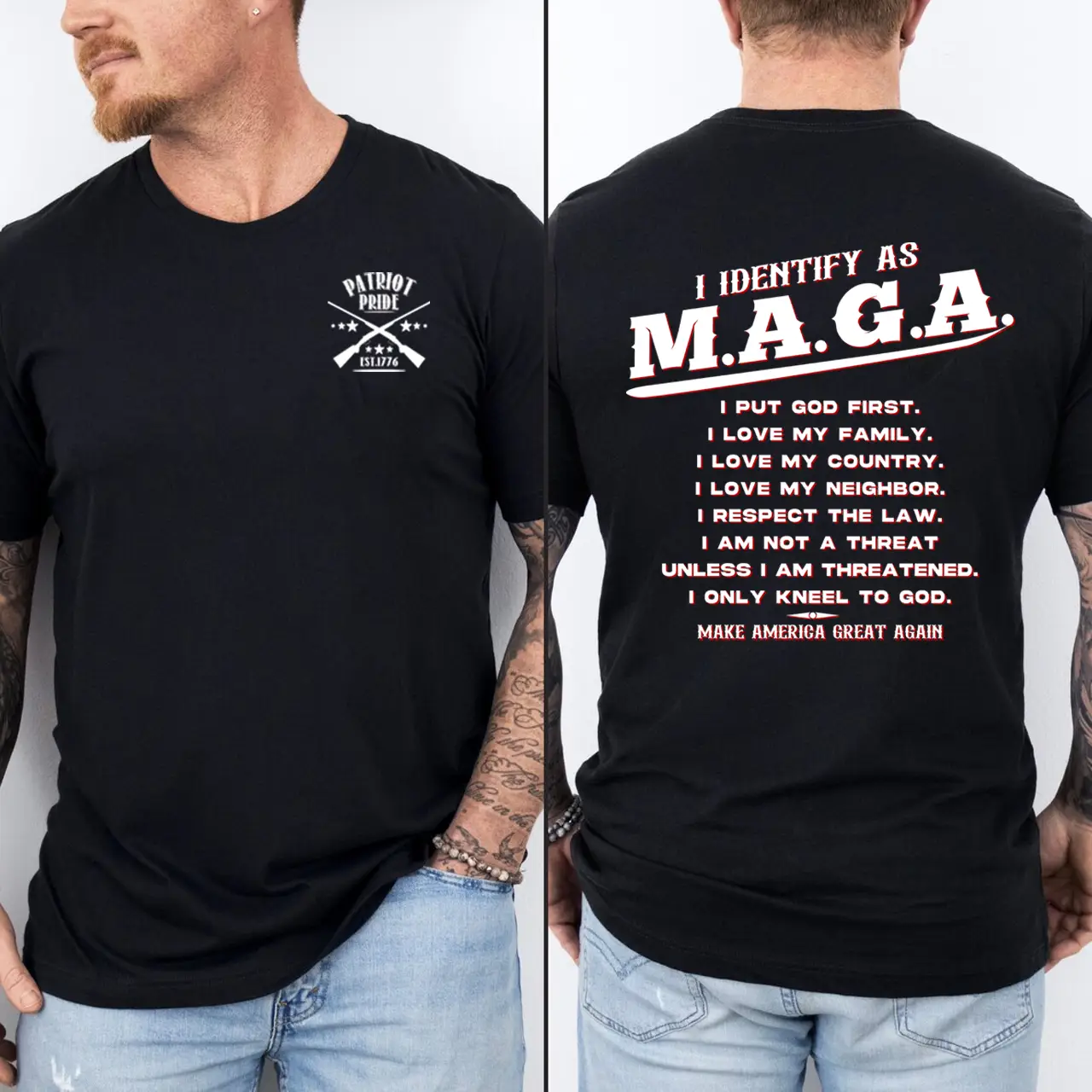 I Identify as MAGA Shirt, Sweatshirt, Hoodie-Make America Great Again, God & Country Values, patriot pride T-shirt-MAGA Trump shirt Menswear