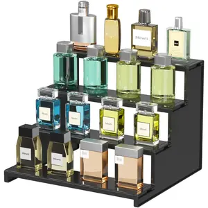 4 Tier Black Display Stand Countertop Perfume Tray for Cologne, Perfume, Figures, Cupcakes, Desserts, Spices & Fragrance