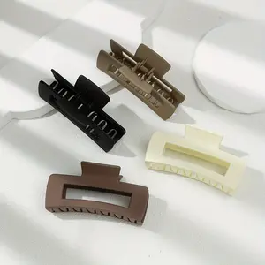 4pcs Matte Finish Plastic Geometric Shape Hair Claw Clips, Large Rectangular Design in White, Simple Style for Everyday Use
