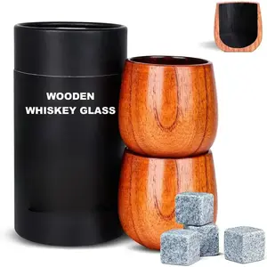 2 Pack Charred Wooden Whiskey Glasses – Bourbon Tumblers for Men with Burnt Interior – Old Fashioned Cocktail Cups – Gifts for Dad, Men, Brother, or Whiskey Lovers premium drinkware