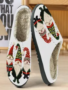 Christmas Gnome Slippers, Cute Full-Print Design, Fleece Lined Warm, Home Use, Festive Atmosphere, Casual Fall & Winter Shoes
