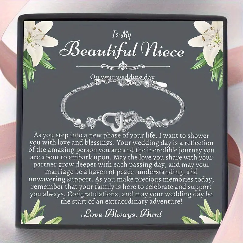 Love Heart Shaped Bracelet Gift Set, Perfect Jewelry Present for Niece, Ideal Birthday & Christmas Gift, Includes Gift Box + Card
