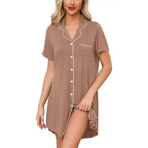 Pajama Nightgowns for Women Button Down Pajamas Tops Short/Long Sleeve Sleepwear Sleep Shirts Nightdress S-XXLGift