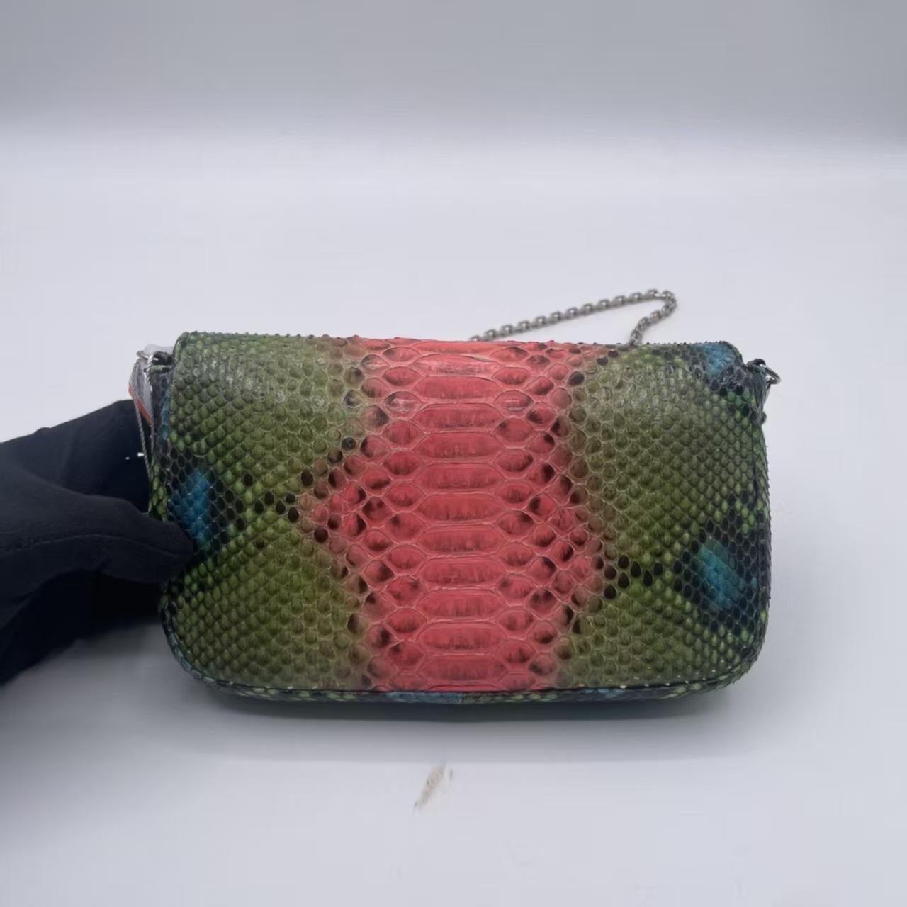 Pre-owned Dior Green, Pink, Blue Hand Painted Python Crossbody Bag|20171569