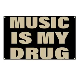 Music Is My Drug Funny Flag Dormitory Home Wall Banner 3x5 Feet Outdoor Activity Atmosphere Tapestry Decoration Bedroom Living Room Gift