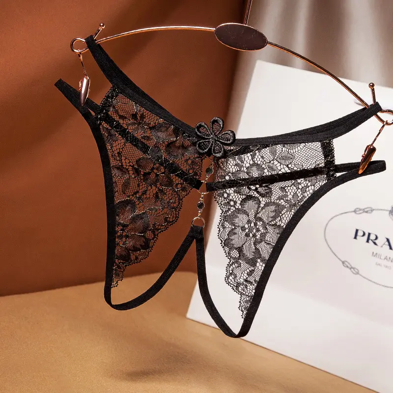 Women's Sexy Lacy Floral Lace Open-Crotch Thong Panties - Ultra-Thin Lightweight Seamless Temptation Lingerie Underwear, Disposable, Basic, All Seasons
