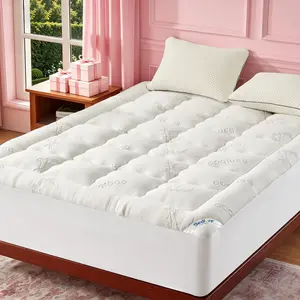 【Summervibes】BEDLORE Bamboo Topper Mattress Pad with Fitted Sheet, Thick & Plush Luxury Bamboo Topper, Breathable & Silky Soft for a Cool Sleep, Deep Pockets, Machine Washable, Ideal for Bedroom & Home Use