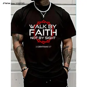 100% Cotton Jesus Walk By Faith Christian T-Shirt Round Neck Short Sleeve T-Shirt Women's Men's Graphic Tee Women's Men Graphic Tee