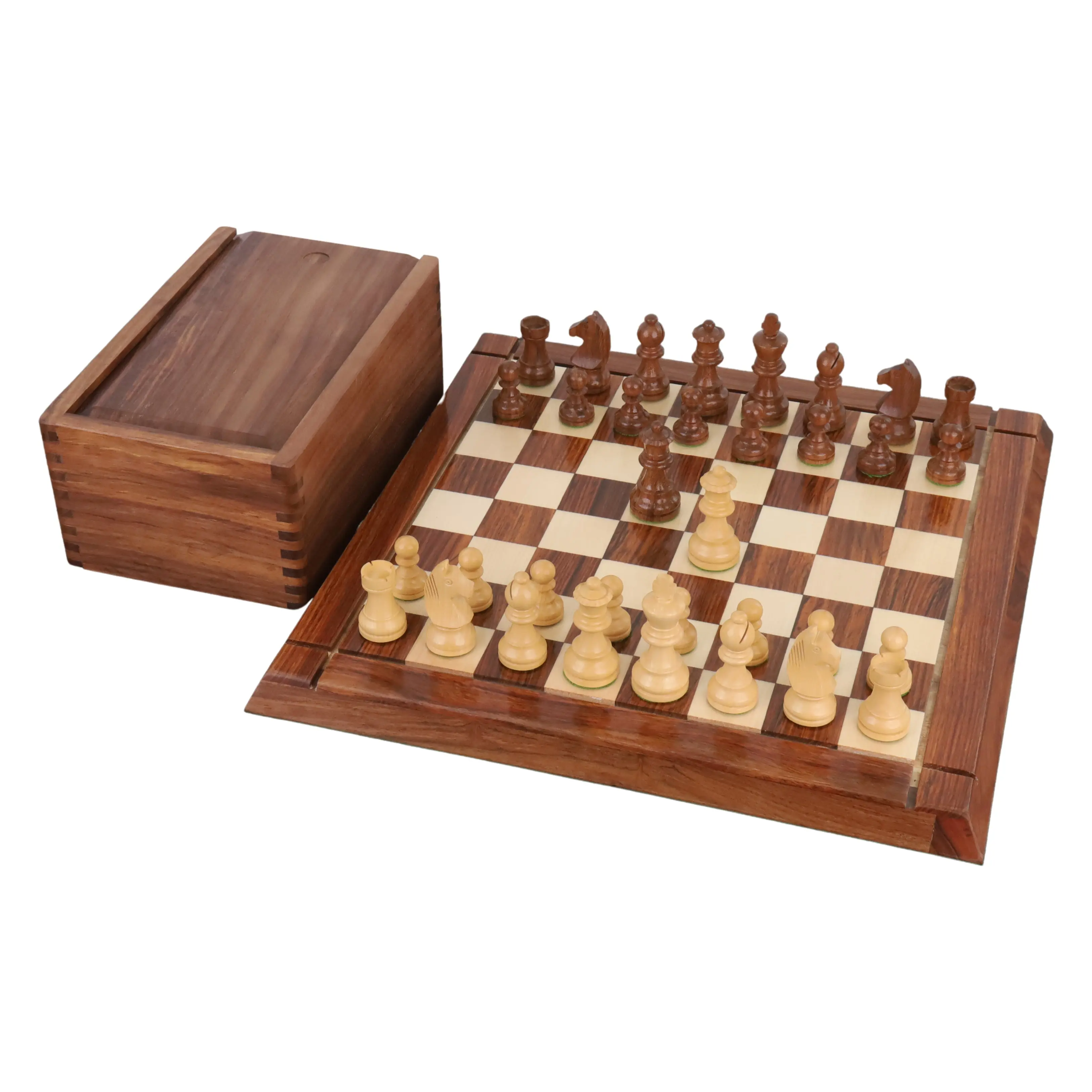 Combo of Compact Size Tournament Chess set - Pieces in Golden Rosewood with Board and Box