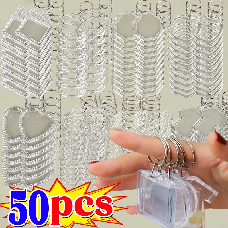 5/50Pcs Transparent Po Frame Keychain Tassels Snap-In Custom Insert Po Acrylic Blank Keyring Clear Blank Picture Pendant