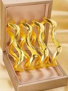 Luxurious Asymmetric Bangles Set, Plated 21k Gold, Women's Charm Bracelets, Wedding Party Jewelry, Ladies' Gift, Elegant Jewelry Bracelet