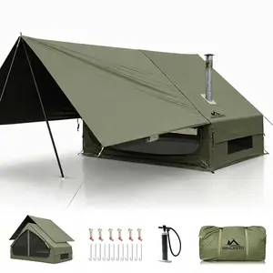 SENLEETO 4-in-1 Luxury Inflatable Glamping Tent with Stove Jack & AC Port, 4 Season Waterproof Luxury Air Tent for Outdoor EV Truck Camping, All-in-One Kit with Air Pump & Rainfly