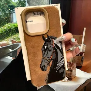 Handsome Black Horse Pattern Art Design Phone Case, TPU Material + Leather, Anti-Slip, Anti-Drop, Anti-Dirt, Compatible with iPhone 17 AIR 17/16/15/14/13/12/11 PRO PRO Max X XS Plus, JTQBTP44