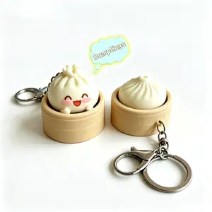 Cute Mini Dumpling Keychain –  Stress-relief Pressable Clicker Keychain for Focus Boost，PVC Food-Shaped Charm，for Daily Use, Party & Gifting