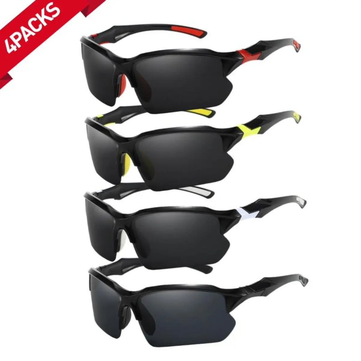 4-Pack Polarized Sports Outdoor Sunglasses, Windproof Fashionable Eyewear for Men, Ideal for Running, Fishing & Driving, Four Pairs