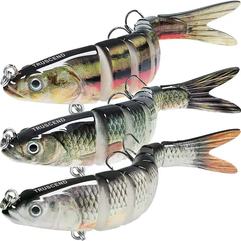 TRUSCEND Swimmax Easy Catch Sinking Treble Hook Lures - BKK Hooks, Heavy-Duty 8/10 Segments Dyneema Fiber Fishing Lures, 3.9In, 5.4In, Natural Look, 3D Realistic Eyes, Wiggling, Gurgling, Vibe + Rattle Sound, Fast/Slow Retrieve, Slow-Sink Control for Bass