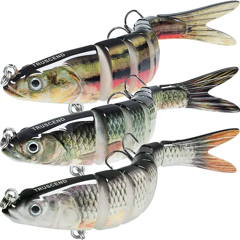TRUSCEND Swimmax Easy Catch Sinking Treble Hook Lures - BKK Hooks, Heavy-Duty 8/10 Segments Dyneema Fiber Fishing Lures, 3.9In, 5.4In, Natural Look, 3D Realistic Eyes, Wiggling, Gurgling, Vibe + Rattle Sound, Fast/Slow Retrieve, Slow-Sink Control for Bass