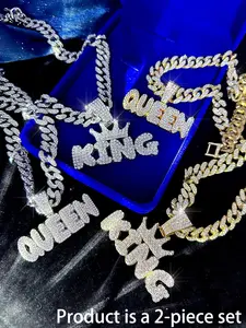 Rhinestone Crown & Letter Pendant Necklace, Initial Letter Necklace, Punk Hip Hop Chain Necklace for Party, Daily Decor, High End Necklace, Trendy All-match & Exquisite Jewelry for Birthday Gift, Rhinestone Decorated Bling