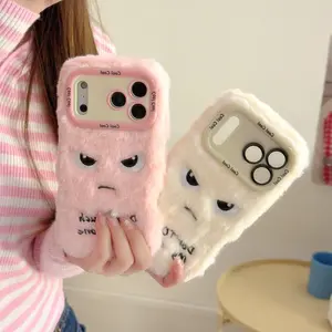 Fashionable Fall/ Winter Plush Phone Case Compatible with iPhone 17 Pro Max, 17 Pro, 17 Air, 16 Plus, 15 Pro Max, 14, 13, 12, and 11 Series Hidden Stand with 3D Support Cute Symbol Design Adorable Plush Shockproof Phone Case,  Mobile Accessory