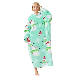 Extra Long Wearable Blanket Hoodies, Unisex Pajamas Warm Cozy, Suitable For Cold Weather, Plush Sherpa Material, Oversized Fit, Winter Pajamas,  Comfortable Soft Top for Women Men