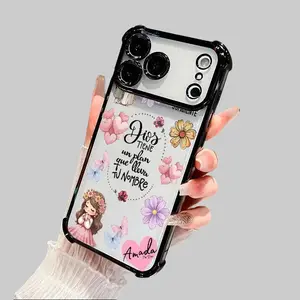 Divine Love Whispers Pattern Cell Phone Case for IP 17 Pro Max 16 15 Plus 14 13 12 11 Four-Corner Air Cushion Shockproof Soft Silicone Anti-Scratch Cover with Floral Design