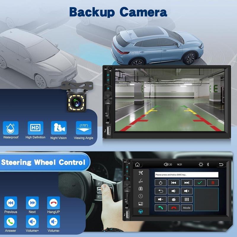 Double Din Wireless Carplay Android Auto Car Stereo, 7” IPS Touch Screen Car Audio Receiver with YouTube Video Playback, WiFi GPS FM Bluetooth Hands-Free, Mirror Link, Backup Camera, EQ, USB/AUX/SWC, MIC, Father's Day Gift