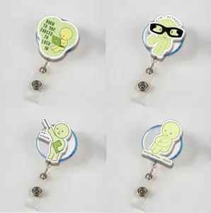 Meme Smiski Badge Reel, Cute Accessories, Funny Smiski Retractable Acrylic ID Name Tag Holder, Gift For Students, Teacher, Nurse