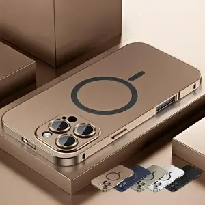 Alloy Aluminum Metal Safe Magnetic  for iPhone 16 15 14 13 12 Pro Max, Ultra Thin Phone  Full Coverage Lens Protective Wireless Protective Cover Cellphone Protection Smartphone Casing Protector Screen Protector Shockproof Black premium case