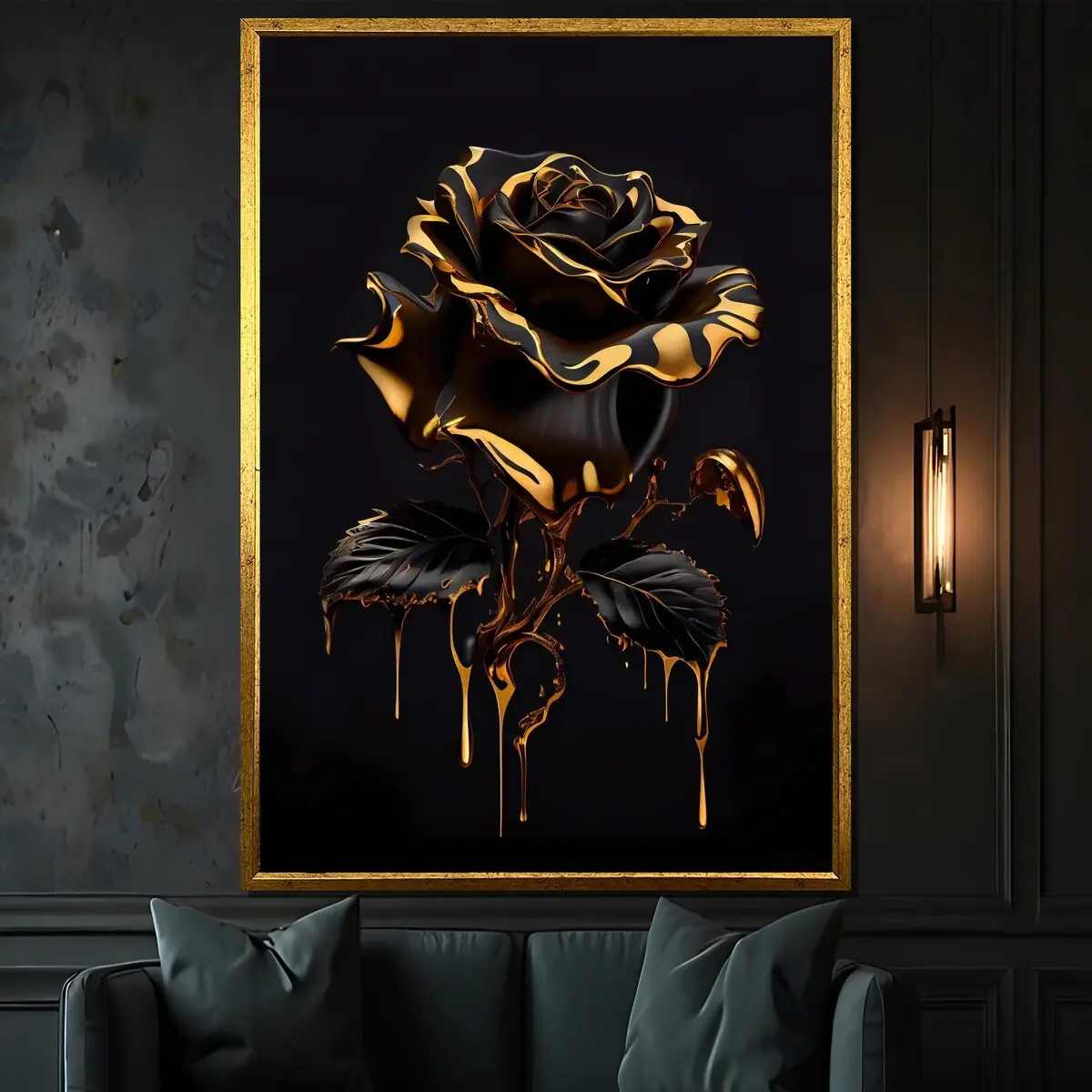Black And Gold Rose Poster Printing – Luxurious Floral Wall Art Gift, Elegant Rose Decor for Modern Homes, Room Decor, Unframed